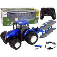 Traktor távirányítós fém ekével kék 1:24 távirányítós modell