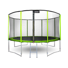 Trambulin biztonsági hálóval és létrával 487 cm zöld trambulin szett