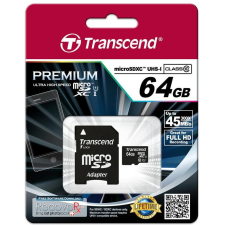 Transcend SD microSD Card  64GB Transcend SDXC UHS1 w/adapter (TS64GUSDU1) memóriakártya