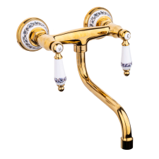  TRENDY'S Konyhai csaptelep, falra szerelhető, kerámia díszítés, arany csaptelep