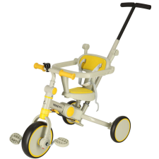 TRIKE FIX V4 tricikli gyerekeknek árnyékoló tetővel, tolókarral, sárga-szürke tricikli