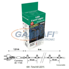Tronix 015-008 LED-es fényfüzér, zöld kábel, 6m, meleg fehér fény, IP20 világítás