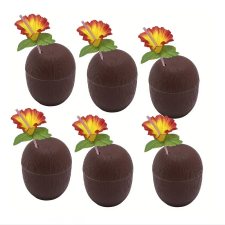  Trópusi kókuszdió pohár – 6 darabos szett hibiszkusz virággal és szívószállal FA2540717 konyhai eszköz