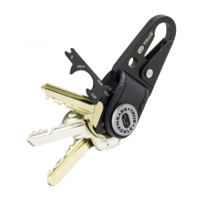  True Utility Keyshackle, TU921, 7 in 1, multifunkcionális szerszám, csavarhúzó, fekete titániumbevonatú karabiner , valódi bőr ajándéktárgy