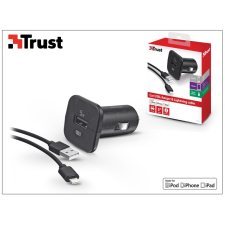 Trust Apple iPhone 5/5S/5C/SE/6S/6S Plus Lightning szivargyújtó töltő adapter 1 m-es kábellel (Apple MFI engedélyes) - Trust - 5V/1A - fekete tok és táska