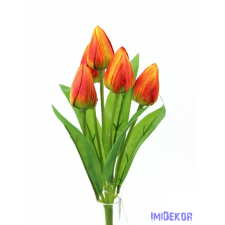 Tulipán 5 fejes selyem csokor 30 cm - Narancs dekoráció