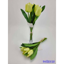  Tulipán 6 szálas selyem csokor 28 cm - Zöldes krém dekoráció