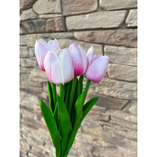 Tulipán Művirág 10 szálas csokorban #rózsaszín-fehér dekoráció