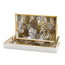  Tulum design 2db-os barna-fehér könnyezőpálma tálca szett 4x45x32 / 4x40x25cm konyhai eszköz