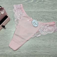 Turbó Magas állású pamut tanga csipke betéttel S, Rózsaszín