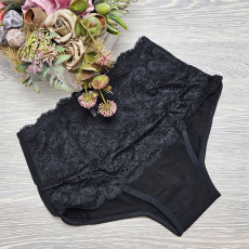 Turbó Magas derekú női alsó széles csipke díszítéssel XL, Fekete