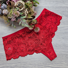 Turbó Széles oldalú csipkés tanga XL, Piros