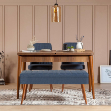 TUTI AG Étkezőgarnitúra(Kihúzható asztal, szék) (4 db) Vina 1048 - 3 - Dió, Sötétkék bútor