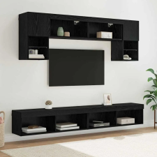  TV Fali Egységek LED-del 6 pcs Fekete tölgy Faanyag bútor