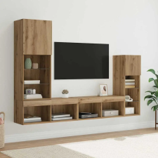  TV Fali Egységek LED -es lámpákkal 4 pcs Artisan tölgy Faanyag bútor