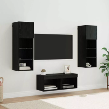  TV Fali Szekrények LED -es lámpákkal 4 pcs Fekete tölgy Faanyag bútor
