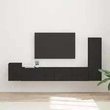  TV szekrény garnitúra 3 db Fekete Szerelt Fa bútor
