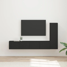  TV szekrény garnitúra Falra szerelhető 2 pcs Fekete Faanyag bútor