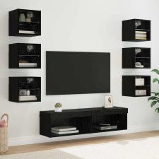  TV szekrény LED -es lámpákkal fiókkal 8 pcs Fekete tölgy Üveg bútor