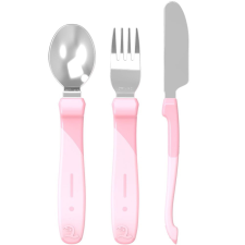 Twistshake Rozsdamentes acél tanuló evőeszköz készlet 12+m, Pasztell rózsaszín tányér és evőeszköz