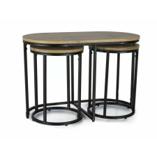  Twix Artisan Kerek Dohányzóasztal Szett MDF Tölgy Fekete Fém Vázzal bútor