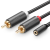uGreen AV102 Jack 3,5 mm-es anya - 2x RCA apa kábel 0.25m fekete (10561) (UG10561)