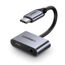 uGreen C típusú (USB-C) 3,5 mm-es jack (F) + C típusú (F) adapterhez ezüst kábel és adapter