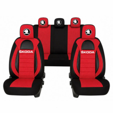  Üléshuzat készlet univerzális racing stílusú, szürke-fekete Skoda emblémával ülésbetét, üléshuzat