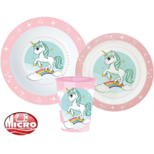 Unikornis Range étkészlet, micro műanyag szett, pohárral 260 ml babaétkészlet