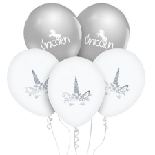 Unikornis Silver léggömb, lufi 5 db-os 12 inch (30cm) party kellék