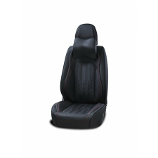  Univerzális autósüléshuzat-szett, fekete eko bőr, piros varrással, elöl-hátul gyerekülés huzat, betét