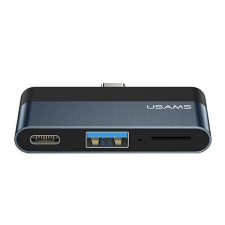 USAMS adapter (USB aljzat + Type-C aljzat + microSD kártyaolvasó - Type-C) SZÜRKE Samsung Galaxy A34 5G (SM-A346), Lenovo Tab M8 Gen4 (TB300F), Lenovo Tab P11 Gen2 (TB350), Huawei MatePad SE, Huawe tablet kellék