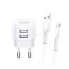 USAMS T20 hálózati töltő 2 USB aljzat (10W, gyorstöltő + Type-C kábel) FEHÉR (XTXLOGT18TC05)