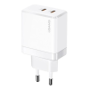 USAMS T54 hálózati töltő 2xUSB-C aljzat (5V/3A, 40W, GaN, PD gyorstöltő) fehér (CC172TC02) (CC172TC02)