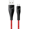 USAMS U41 adatkábel (USB - microUSB, 2A, gyorstöltő, 300cm, törésgátló, cipőfűző) PIROS (SJ399USB02) (6958444983639)
