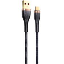 USAMS USB töltő- és adatkábel, USB Type-C, 120 cm, 3000 mA, törésgátlóval, gyorstöltés, aranyozott végű, cipőfűző minta, Usams U64, fekete, US-SJ488 kábel és adapter