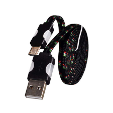 USB kábel - Fonott ledes világítás micro USB 1 méteres fekete kábel és adapter