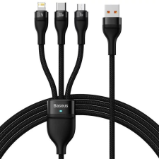  USB töltő- és adatkábel 3in1, USB Type-C, Lightning, microUSB, 120 cm, 3500 mAh, 100 W, törésgátlóval, gyorstöltés, cipőfűző minta, Baseus Flash Series 2, CASS030001, fekete kábel és adapter
