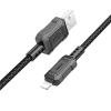  USB töltő- és adatkábel, Lightning, 100 cm, 2400mA, gyorstöltés, PD, cipőfűző minta, Hoco X94 Leader, fekete