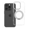 utángyártott Apple iPhone 13 Pro tok, gyűrűs kitámasztóval, kameravédő peremmel, MagSafe, átlátszó-fehér