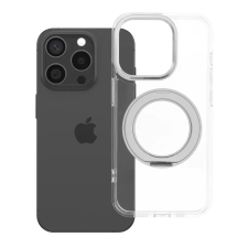 utángyártott Apple iPhone 13 Pro tok, gyűrűs kitámasztóval, kameravédő peremmel, MagSafe, átlátszó-fehér tok és táska