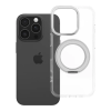 utángyártott Apple iPhone 14 Pro tok, gyűrűs kitámasztóval, kameravédő peremmel, MagSafe, átlátszó-fekete