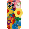 utángyártott Apple iPhone 14, Szilikon tok, kézpánttal, virág minta, Flower Case, mintás