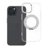 utángyártott Apple iPhone 15 tok, gyűrűs kitámasztóval, kameravédő peremmel, MagSafe, átlátszó-fehér