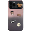 utángyártott Apple iPhone 16 Pro, Szilikon tok, színátmenetes, 3D maci, kávé, smile minta, Teddy Bear Coffee Case, rózsaszín/fekete