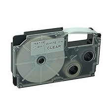 utángyártott Casio XR-9AX, XR-9AX1 helyettesítő címkeszalag (Átlátszó alapon Fehér) - Utángyártott nyomtató kellék