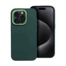 utángyártott Frame iPhone 15 Pro közepesen ütésálló tok kameravédő kerettel, zöld tok és táska