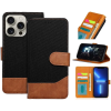 utángyártott Samsung Galaxy A15 4G / A15 5G SM-A155F / A156B, Oldalra nyíló tok, stand, kártyatartóval, farmer minta, Jeans Book, fekete