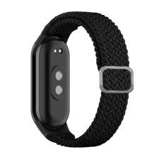 utángyártott Xiaomi Mi Smart Band 8, textíl pótszíj, állítható, szőtt stílusú, fekete okosóra kellék