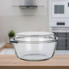  Üveg sütőtál BORCAM 2,17l, fedővel, kerek 3359003 edény